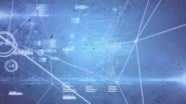 Bağlantı ağlarının animasyonu ve kara arkaplan üzerinden veri işleme. küresel bağlantılar, dijital arayüz, dijital olarak oluşturulan veri işleme konsepti.