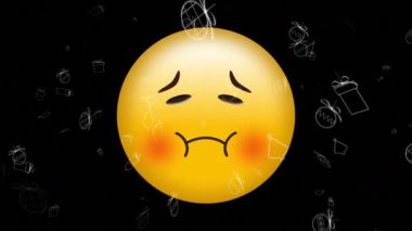 Düşen Noel ikonları üzerine hasta emoji ikonu animasyonu. küresel sosyal medya ve iletişim konsepti dijital olarak oluşturulmuş video.