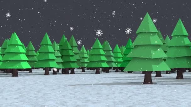 Animazione Neve Che Cade Alberi Verdi Nella Foresta Natale Tradizione — Video Stock