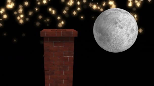 Animación Del Paisaje Navideño Invierno Con Chimenea Caída Nieve Luna — Vídeos de Stock