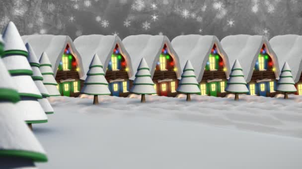 Анімація Снігу Падає Над Будинками Казковим Світлом Різдво Традиція Концепція — стокове відео