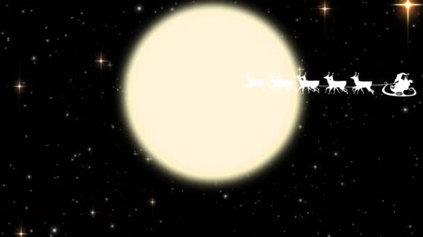 Animazione Babbo Natale Slitta Con Renne Sopra Luna Stelle Natale — Video Stock