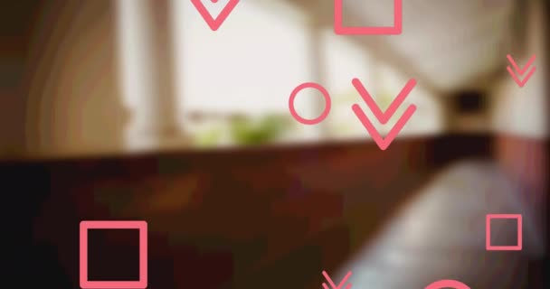 Анимация Розовой Линии Происходит Размытом Фоне Комнаты Движение Цифровой Интерфейс — стоковое видео