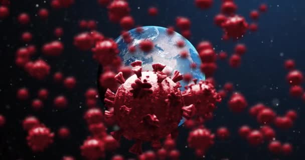 Animation Cellules Covidées Flottant Dessus Planète Terre Global Covid Pandémie — Video