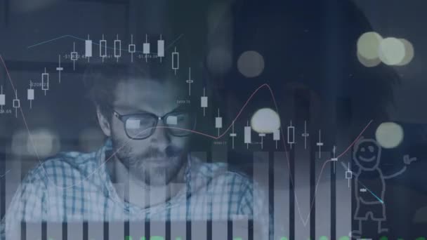 Animation Von Statistiken Und Datenverarbeitung Über Familienziehen Globales Verbindungskonzept Digital — Stockvideo