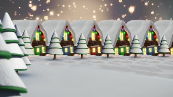 Анімація Зірок Падають Барвистими Вогнями Над Будинками Казковими Вогнями Різдво — стокове відео