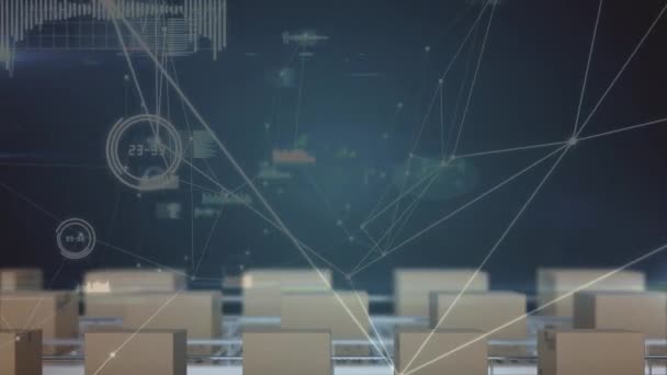 Animação Rede Conexões Sobre Caixas Correias Transportadoras Armazém Conceito Global — Vídeo de Stock