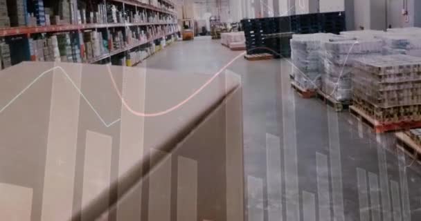 Animation Data Processing Empty Warehouse Global Shipping Delivery Connections Concept — Stock Video