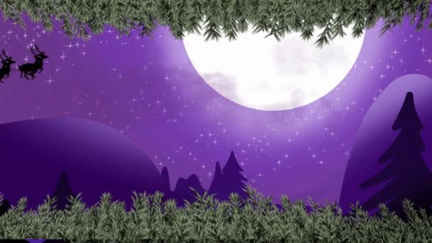 Animación Santa Claus Trineo Con Renos Sobre Paisaje Invernal Luna — Vídeo de stock