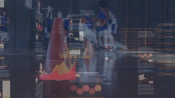 Animation Der Daten Und Statistikverarbeitung Über Basketballspieler Globaler Sport Digitale — Stockvideo