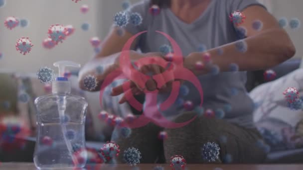 Animação Células Vívidas Sobre Pessoa Lavar Mãos Conceito Global Pandemias — Vídeo de Stock