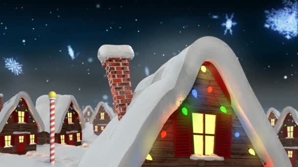 Animation Chutes Neige Sur Des Maisons Avec Des Lumières Fées — Video