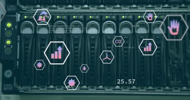 Animacja Ikon Cyfrowych Przetwarzanie Danych Serwerach Globalny Interfejs Cyfrowy Przetwarzanie — Wideo stockowe