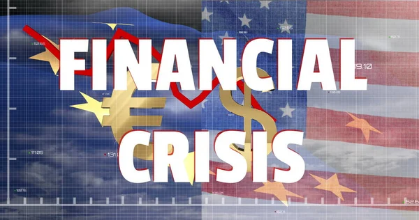 Imagem Texto Crise Financeira Com Gravação Linha Vermelha Dólar Americano — Fotografia de Stock