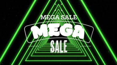 Neon üçgenler üzerinden satılık metnin animasyonu. Sosyal medya ve iletişim arayüzü kavramı dijital olarak oluşturulmuş video.