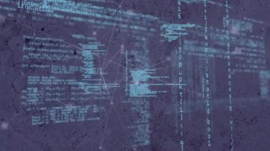 Bağlantı ağlarının animasyonu ve kara arkaplan üzerinden veri işleme. küresel bağlantılar, dijital arayüz, dijital olarak oluşturulan veri işleme konsepti.