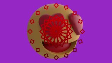 Kırmızı kaleydoskopik şekiller üzerinde kalp simgesi animasyonu. küresel sosyal medya ve iletişim konsepti dijital olarak oluşturulmuş video.