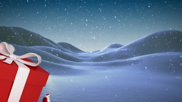 Noel Baba Nın Büyük Bir Noel Hediyesi Taşıdığı Kış Manzarasına — Stok video