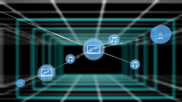 Animering Nätverk Anslutningar Svart Bakgrund Global Verksamhet Anslutningar Databehandling Och — Stockvideo