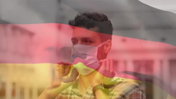 Animatie Van Vlag Van Duitsland Een Man Met Gezichtsmasker Global — Stockvideo