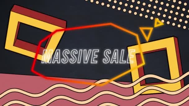 Animation Von Massivem Verkaufstext Retro Sprechblase Über Abstraktem Hintergrund Shopping — Stockvideo