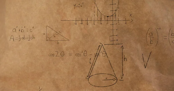 Ψηφιακή Εικόνα Μαθηματικών Εξισώσεων Και Σχημάτων Που Κινούνται Στην Οθόνη — Φωτογραφία Αρχείου