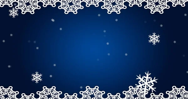 Afbeelding Van Witte Kerstversiering Sneeuwvlokken Vallen Blauwe Achtergrond Kerstfeest Viering — Stockfoto