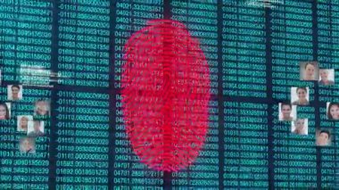 Biyometrik parmak izi veri işleme ve karanlık arkaplan üzerindeki bağlantı ağının animasyonu. küresel internet güvenliği, dijital arayüz ve bağlantılar konsepti dijital olarak oluşturulmuş video.