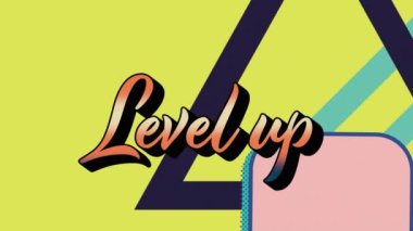 Renkli grafikler ve şekiller üzerinden metin düzeyinin canlandırılması. arkaplan, sosyal medya ve iletişim konsepti dijital olarak oluşturulmuş video.