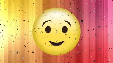 Düşen konfeti üzerine mutlu emoji ikonu animasyonu. küresel sosyal medya ve iletişim konsepti dijital olarak oluşturulmuş video.