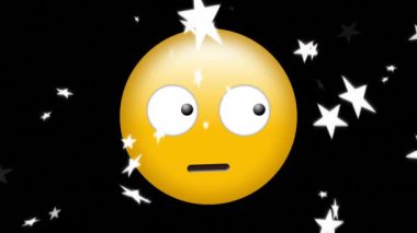 Yıldızların düşüşü üzerine korkmuş emoji ikonu animasyonu. küresel sosyal medya ve iletişim konsepti dijital olarak oluşturulmuş video.