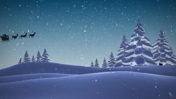 Animation Von Weihnachtsmännern Schlitten Mit Rentieren Die Über Die Verschneite — Stockvideo