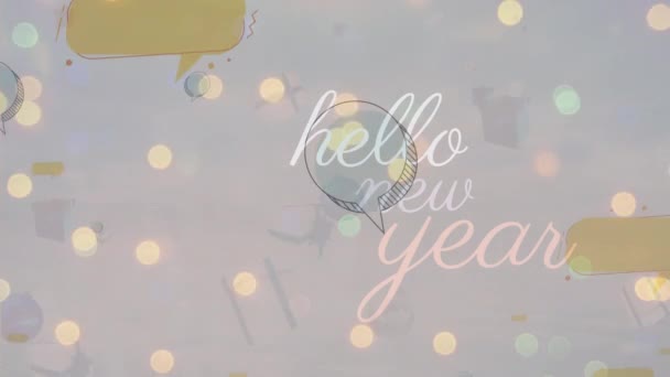 Animation Hello New Year Text Colorful Lights Karácsony Hagyomány Ünnepség — Stock videók