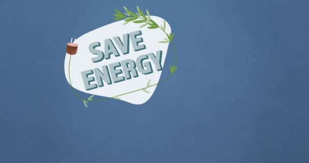 Animación Texto Ahorro Energía Planta Logotipo Del Enchufe Sobre Fondo — Vídeo de stock