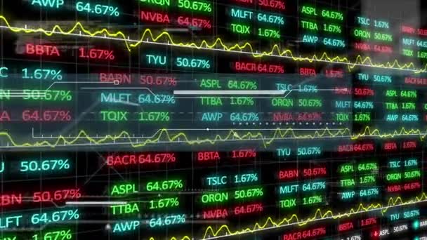 Animation Der Finanzdatenverarbeitung Mit Digitalen Bildschirmen Globales Geschäft Finanzen Digitale — Stockvideo