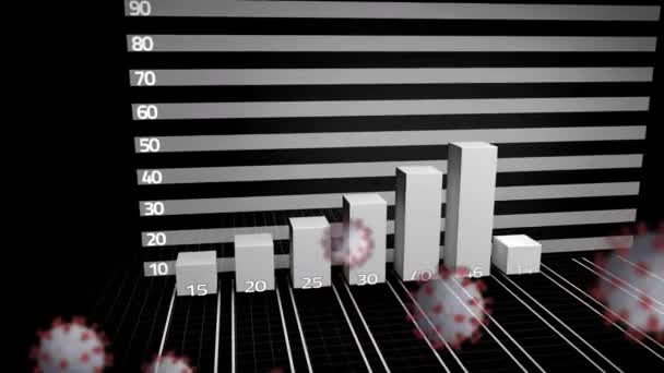 Animering Celler Och Bearbetning Statistik Global Covid Pandemi Och Databehandlingskoncept — Stockvideo