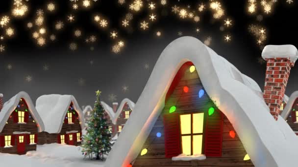 Animacja Śniegu Spadającego Nad Domami Wróżkowymi Światłami Boże Narodzenie Tradycja — Wideo stockowe