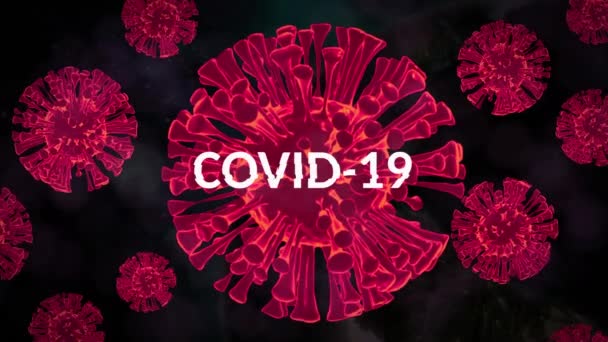 Animace Textu Covid Nad Létajícími Kovid Buněk Globální Covid Pandemie — Stock video