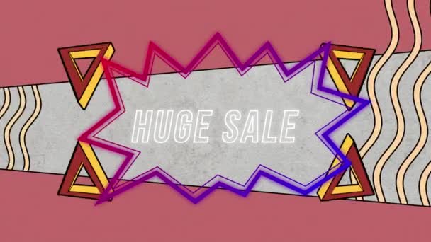 Animation Huge Sale Text Retro Speech Bubble Abstract Background Shopping — Stock Video