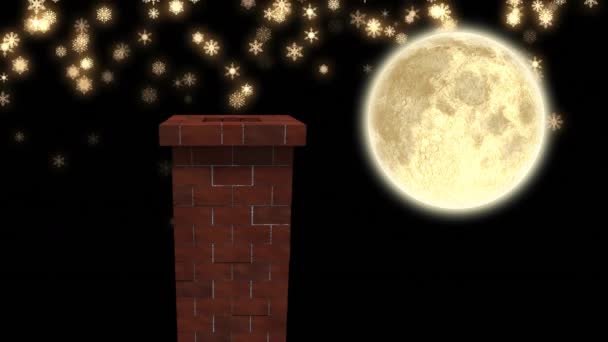 Animation Der Winterlichen Weihnachtslandschaft Mit Schornstein Schneefall Und Mond Weihnachts — Stockvideo