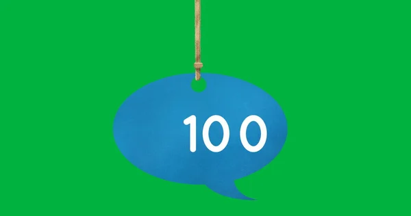 Зображення Язаної Синьої Мовної Бульбашки Цифрами Зеленому Тлі — стокове фото