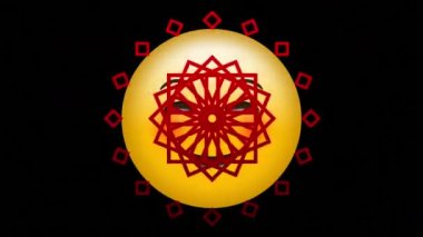 Hareket eden kırmızı kaleydoskopik şekiller üzerinde mutlu emoji simgesi canlandırması. küresel sosyal medya ve iletişim konsepti dijital olarak oluşturulmuş video.