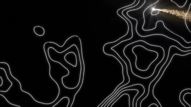 Beyaz çizgilerin beyaz havai fişekler üzerinde hareket etmesi ve siyah arka planda parlayan izler. kutlama, iletişim, bağlantı, enerji ve hareket kavramı dijital olarak oluşturulmuş video.