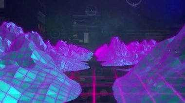 Veri işleme üzerine dijital dağların animasyonu. küresel sosyal medya, bağlantılar ve dijital arayüz konsepti dijital olarak oluşturulmuş video.