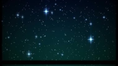 Gece arkaplanındaki parlayan yıldızların üzerinde dairesel dürbünün ve kayan çerçevenin animasyonu. İletişim, bağlantı ve dijital arayüz teknolojisi konsepti dijital olarak oluşturulmuş video.