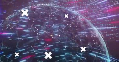 Işık yollarında dijital insan kafası animasyonu. küresel iş, bağlantılar, veri işleme ve teknoloji konsepti dijital olarak oluşturulmuş video.