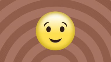 Çizgili arka planda mutlu emoji animasyonu. Sosyal medya ve iletişim konsepti dijital olarak oluşturulmuş video.