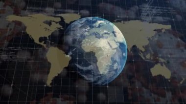 Dünya ve dünya haritası üzerinde covid 19 hücrenin animasyonu. küresel covid 19 salgını, ilaç ve sağlık konsepti dijital olarak üretilmiş video. Bu görüntünün elementleri NASA tarafından desteklenmektedir