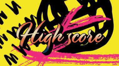 Renkli grafikler ve şekiller üzerine yüksek puanlı metin animasyonu. arkaplan, sosyal medya ve iletişim konsepti dijital olarak oluşturulmuş video.