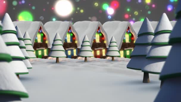 Animatie Van Sterren Vallen Kleurrijke Lichten Huizen Met Sprookjes Kerstmis — Stockvideo